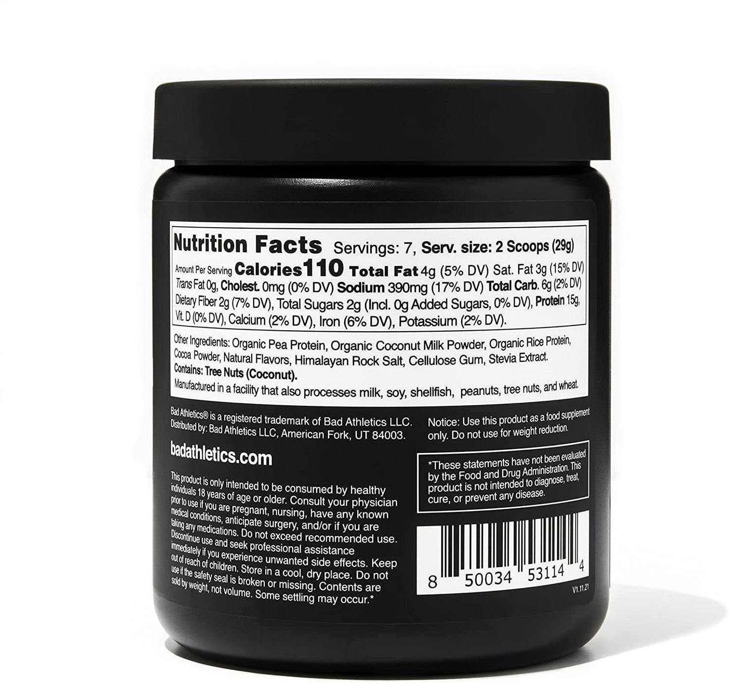 Bad Athletics Chocolate Plant-Based Protein | 15 Grams of Protein | High Protein Supplement and Snack | 7 Servings Per Bottle