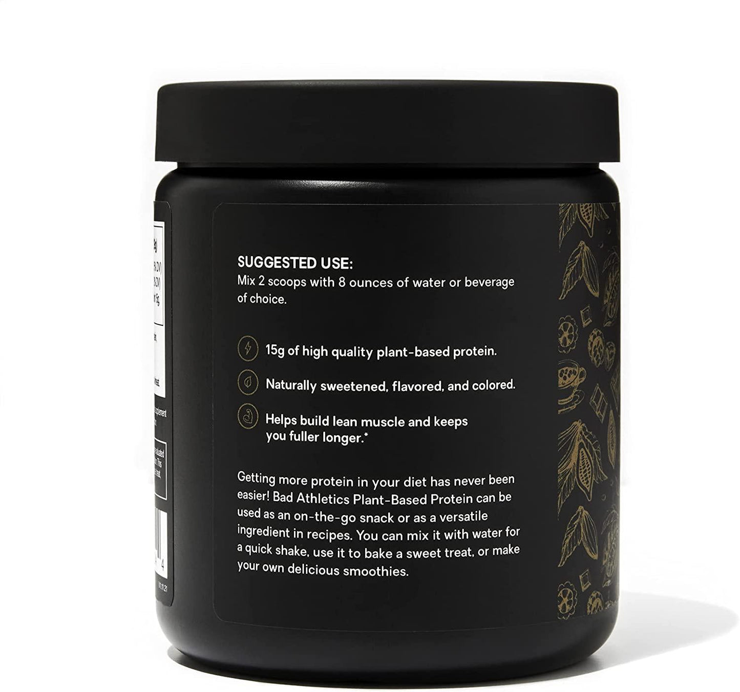 Bad Athletics Chocolate Plant-Based Protein | 15 Grams of Protein | High Protein Supplement and Snack | 7 Servings Per Bottle