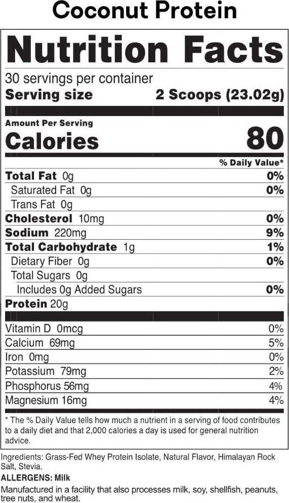 Bad Athletics Grass Fed 100% Whey Protein Isolate, Coconut - Five Ingredients, 20g of Protein, Naturally Flavored and Sweetened(30 Servings)