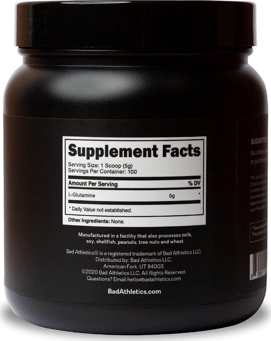Bad Athletics L-Glutamine Powder 5000mg | Immune and Intestinal Supplement | 100 Servings