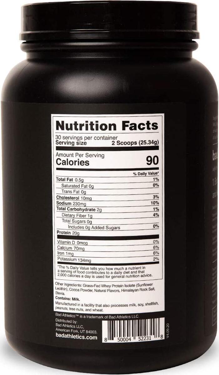 Bad Athletics Mocha Grass Fed 100% Whey Protein Powder for Women - Five Ingredients, Naturally Flavored and Sweetened, 20g Protein Per Serving(30 Servings)