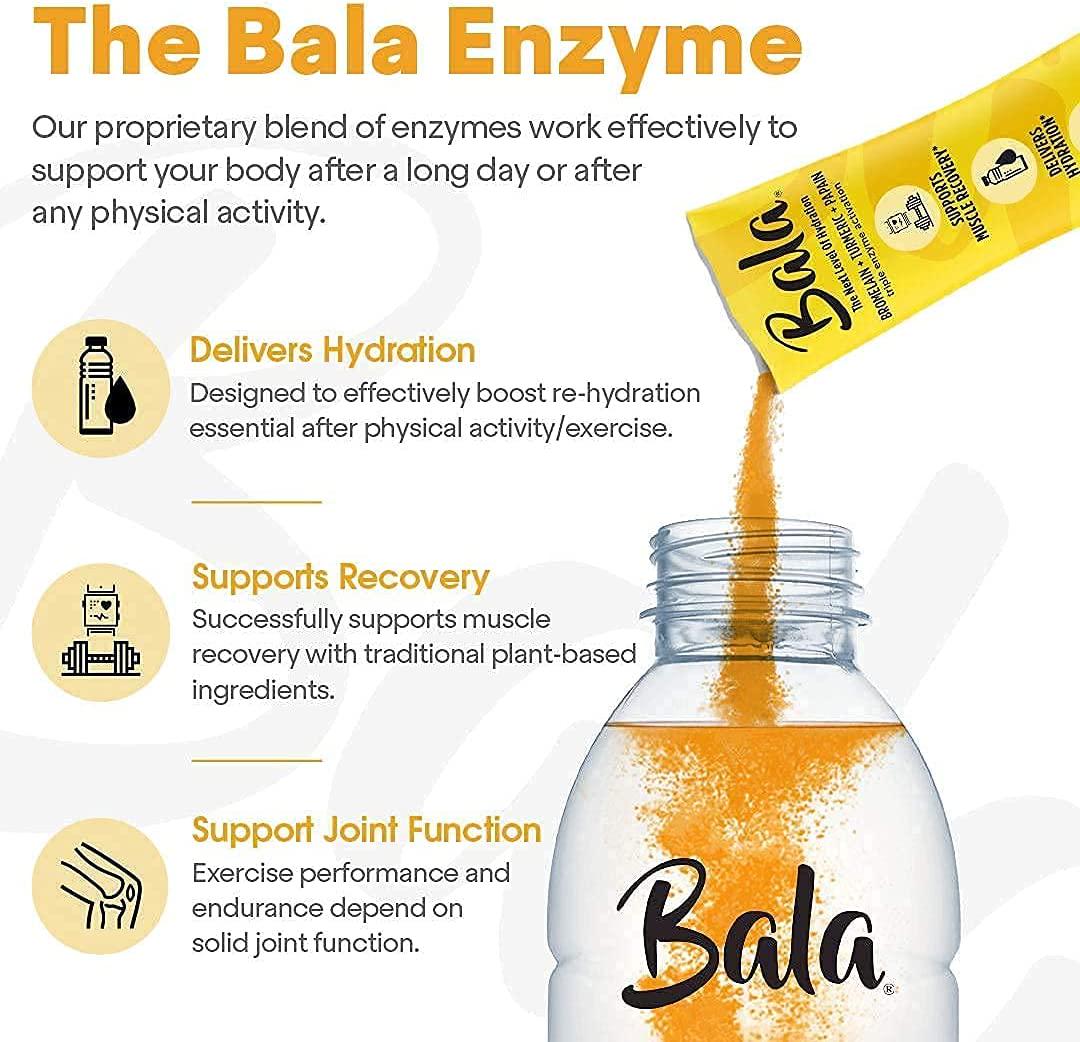 Bala Turmeric Enzyme Electrolyte Powder Packets, Post Workout Muscle Recovery Drink, Sugar Free Keto Hydration Mix for Gut Health, Pineapple, 10 Pack with 34 OZ Premium Water Bottle