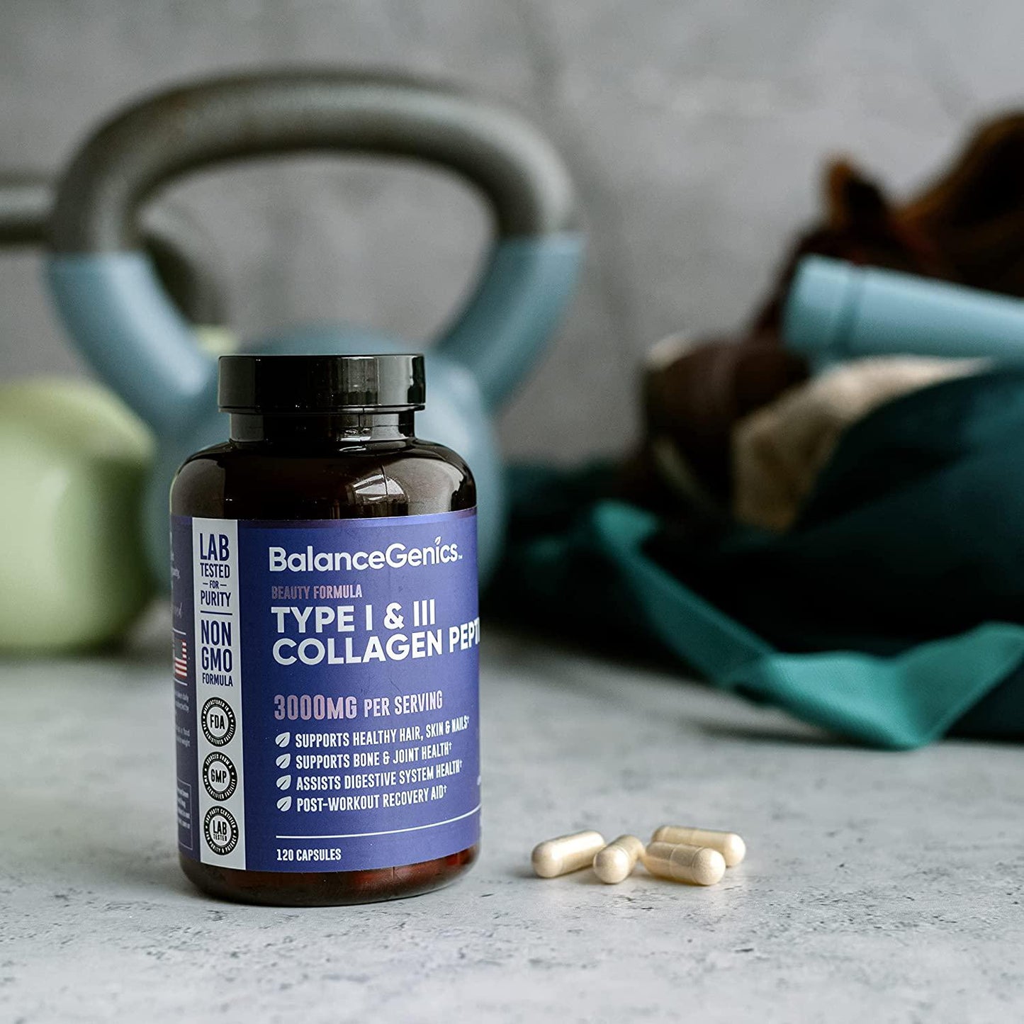 BalanceGenics Collagen Capsules | Convenient Capsule Form, Highly Absorbable Hydrolyzed Collagen Peptides, Type I and III, Grass-fed Bovine, Non-GMO, Soy-Free, Dairy-Free, Gluten-Free