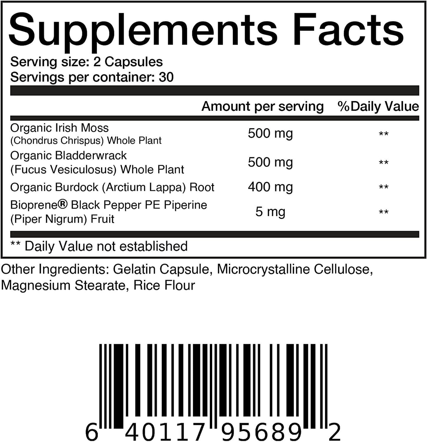 Balance Breens Certified Organic Irish Sea Moss Supplement with Bladderwrack, and Burdock Root - 60 Capsules - Pure Sea Moss Dietary Supplement for Immunity, Thyroid, Digestive and Joint Support