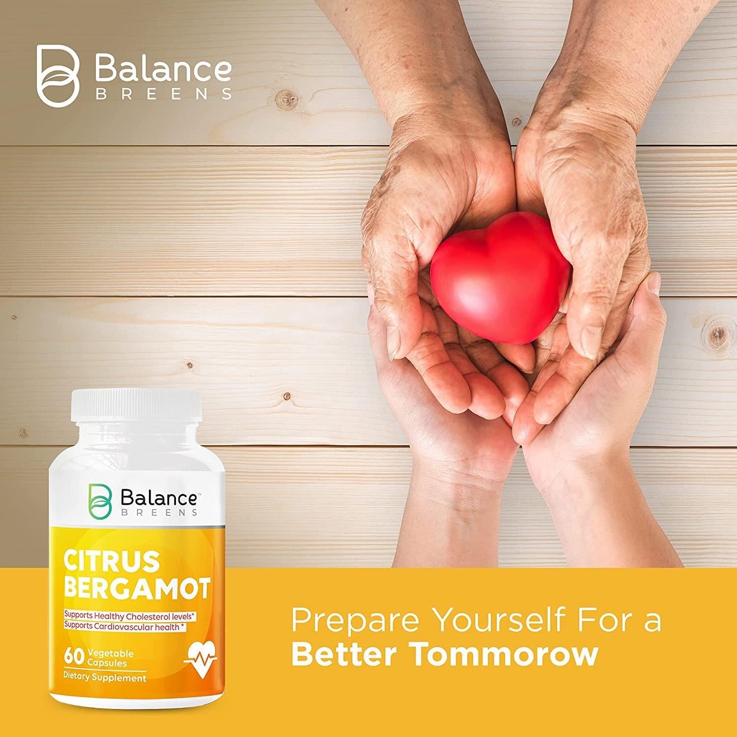 Balance Breens Citrus Bergamot 500mg - Cardiovascular and Metabolic Health, Support Healthy Cholesterol Level, Blood Sugar Support - 60 Non-GMO Vegan Capsules