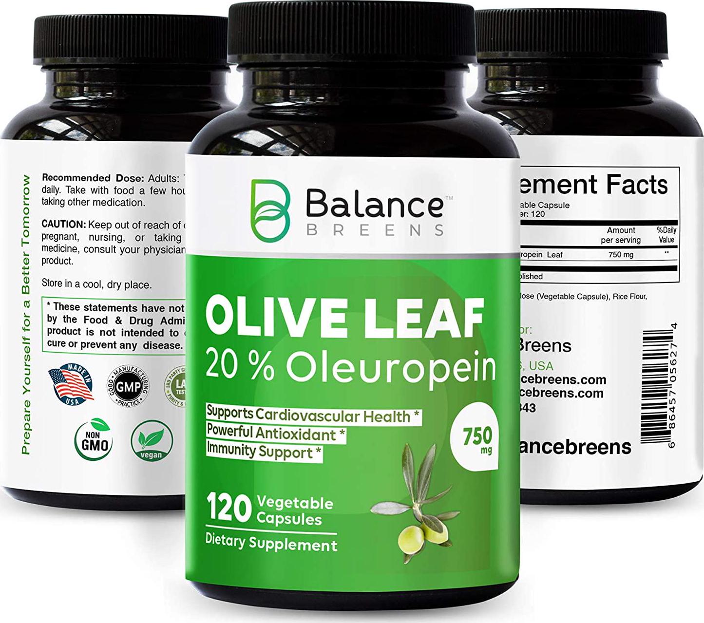 Balance Breens - High Strength Olive Leaf Extract 750mg - 20% Oleuropein - Supports Healthy Balance Lifestyle - Antioxidant - 120 Capsules (1)