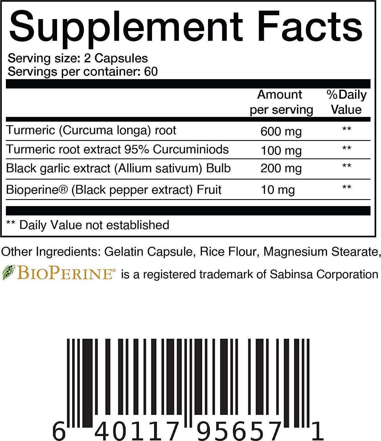 Balance Breens Turmeric Curcumin 95% Curcuminoids and Garlic with Bioperine Black Pepper- Supports Brain Function, Anxiety and Stress Relief , Natural Immune Boost - 120 Count