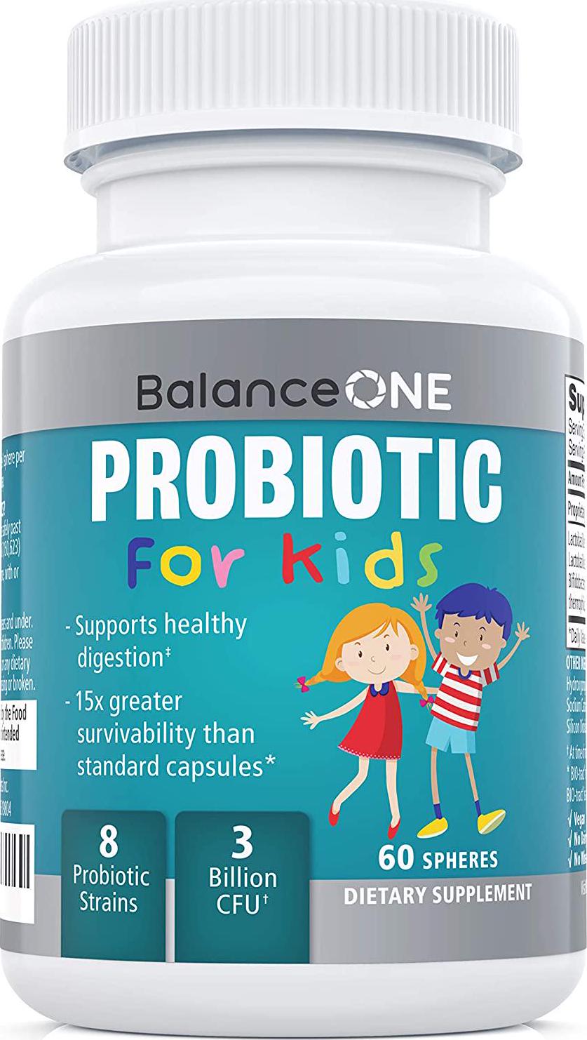 Balance ONE Kids Probiotic - for Children’s Gut Health and Immune Support - Time-Release, Shelf Stable, Sugar Free - Tiny, Easy-to-Swallow Pearls - 60 Day Supply