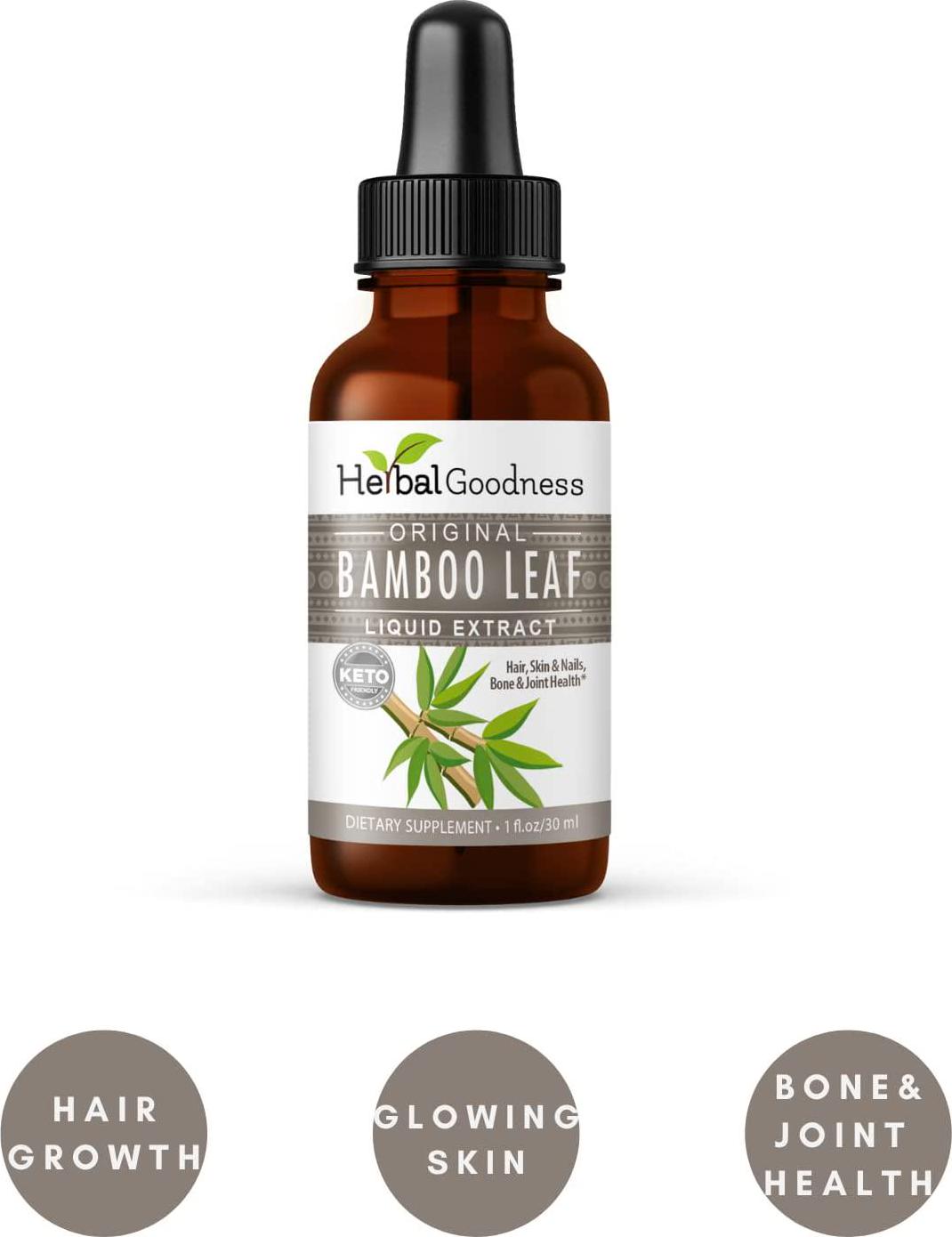 Bamboo Leaf Liquid Extract - Organic Non GMO Hair, Nail and Skin - Supplement-1 oz Bottle- Made in USA