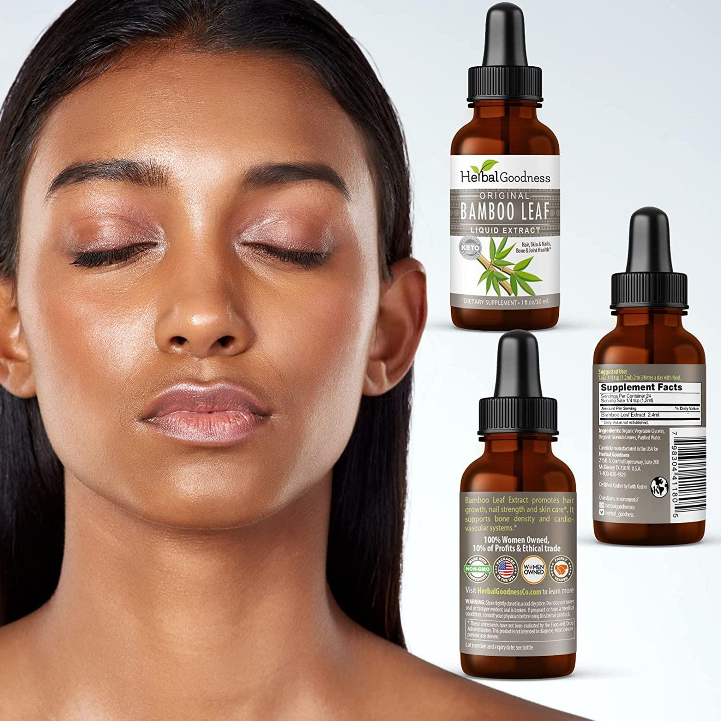 Bamboo Leaf Liquid Extract - Organic Non GMO Hair, Nail and Skin - Supplement-1 oz Bottle- Made in USA