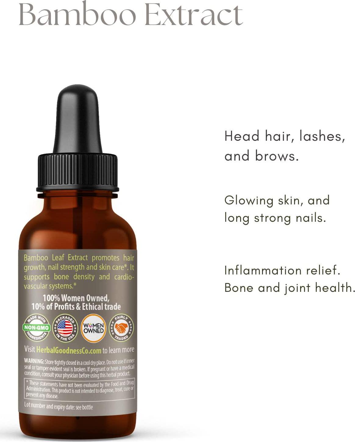 Bamboo Leaf Liquid Extract - Organic Non GMO Hair, Nail and Skin - Supplement-1 oz Bottle- Made in USA