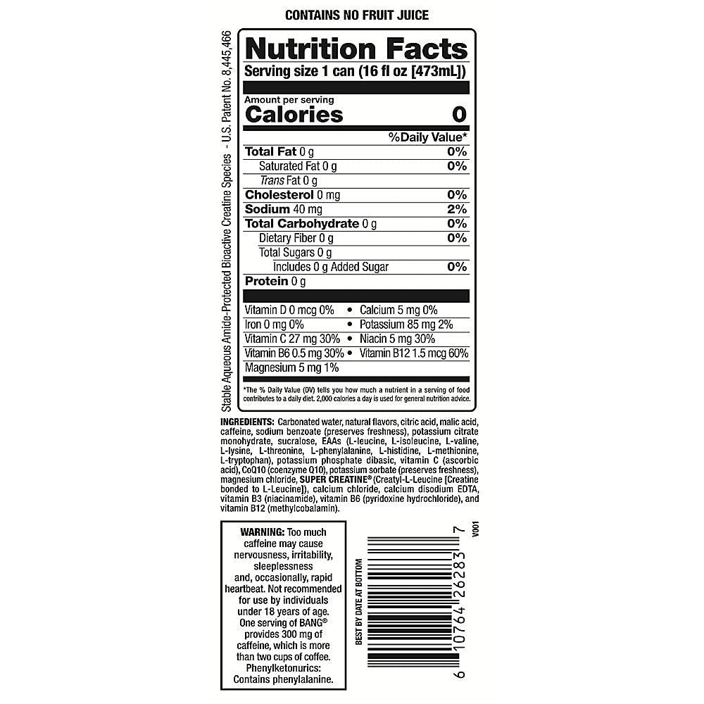 Bang Energy Drink with CoQ10 Creatine Purple Kiddles (12 Drinks, 16 Fl Oz. Each)