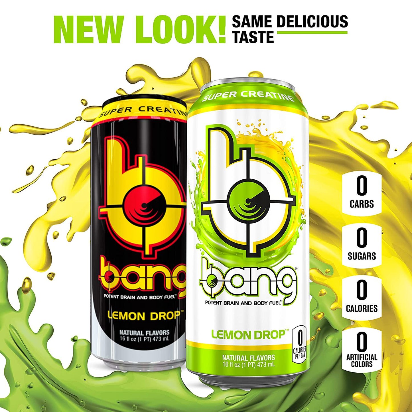Bang Lemon Drop Energy Drink, 0 Calories, Sugar Free with Super Creatine, 16 Fl Oz (Pack of 12)