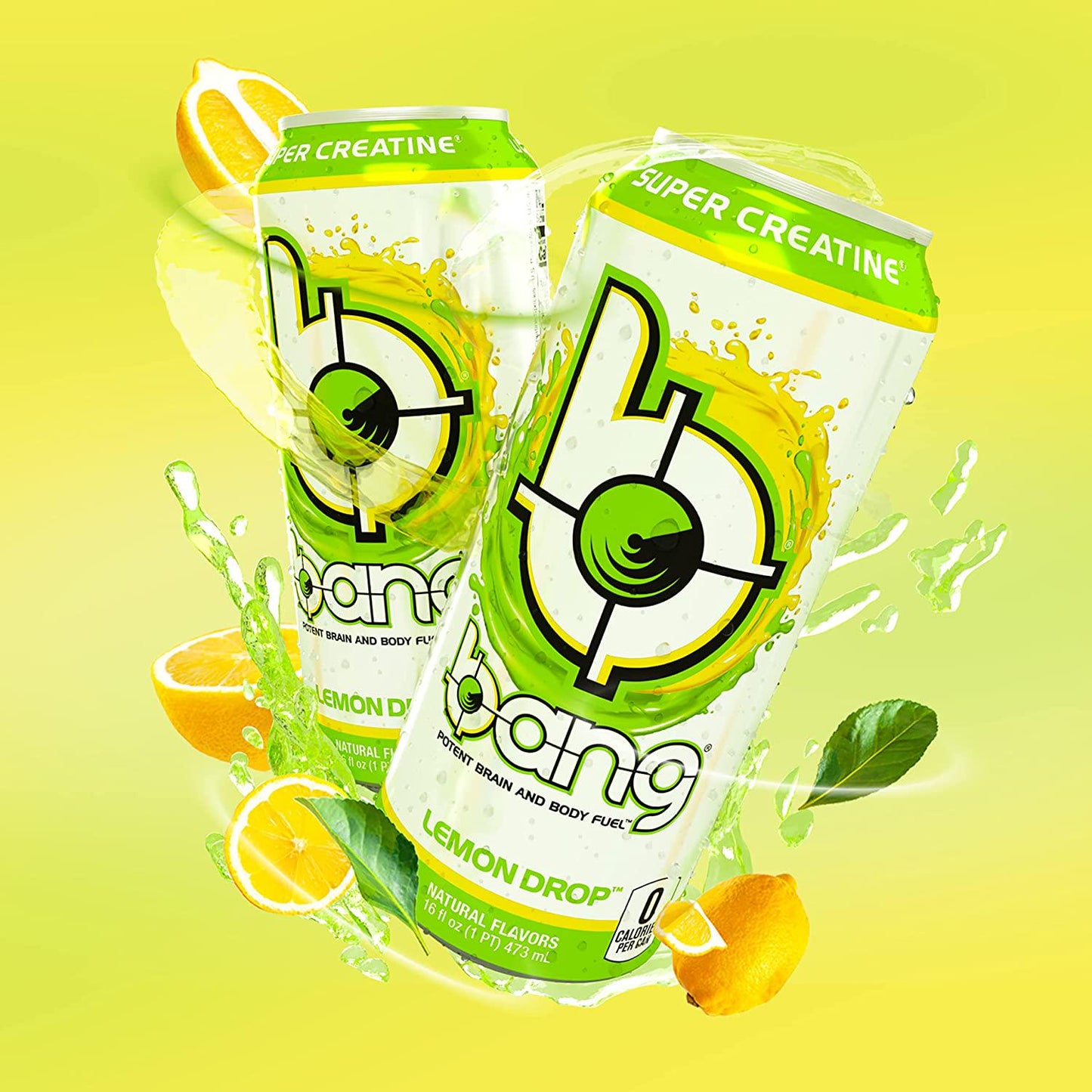 Bang Lemon Drop Energy Drink, 0 Calories, Sugar Free with Super Creatine, 16 Fl Oz (Pack of 12)