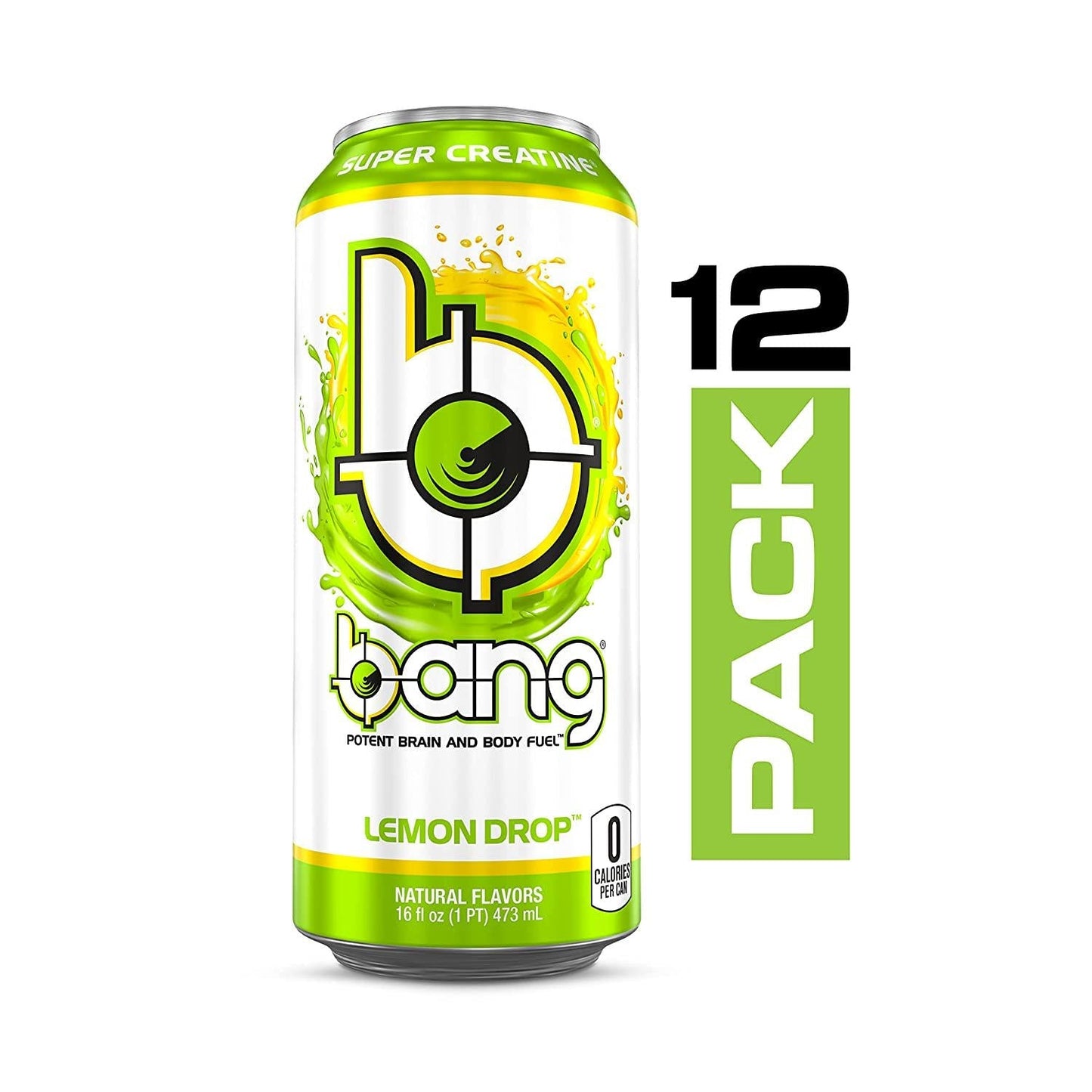 Bang Lemon Drop Energy Drink, 0 Calories, Sugar Free with Super Creatine, 16 Fl Oz (Pack of 12)