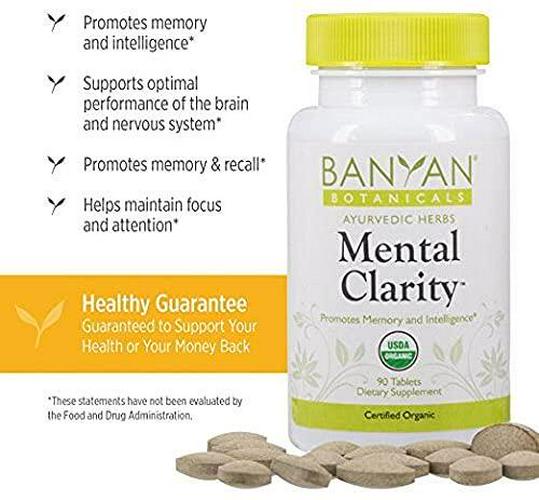 Banyan Botanicals Mental Clarity - USDA Organic - 90 Tablets - Promotes Memory, Focus, Concentration*