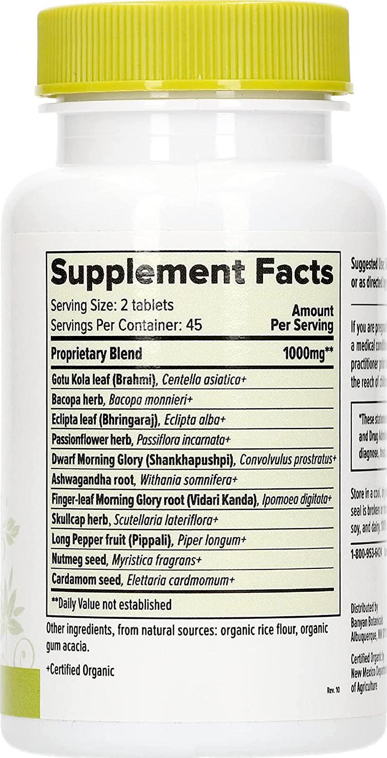 Banyan Botanicals Mental Clarity - USDA Organic - 90 Tablets - Promotes Memory, Focus, Concentration*