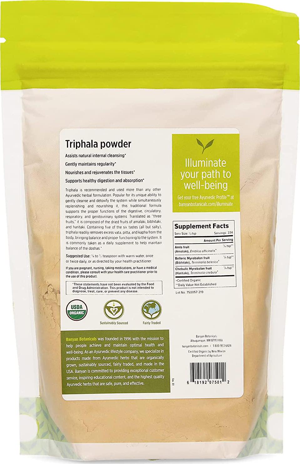 Banyan Botanicals Triphala Powder – Organic Formula of Amla, Haritaki and Bibhitaki – for Daily Detoxifying, Cleansing and Rejuvenation* – Maintains Regularity* – 1lb. – Non-GMO Sustainably Sourced