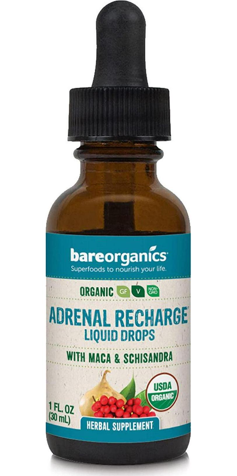 BareOrganics Adrenal Recharge Liquid Drops, 1 Ounce (Organic)