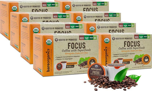 BareOrganics Focus Coffee Single Serve 96ct Bulk Pack (15951)