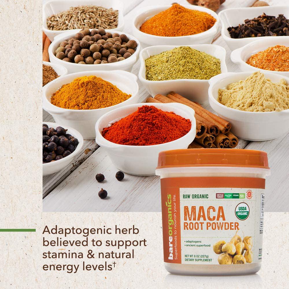 BareOrganics Maca Root Powder | Organic, Vegan, Non-GMO, Gluten-Free | Energy and Stamina Support, 8oz