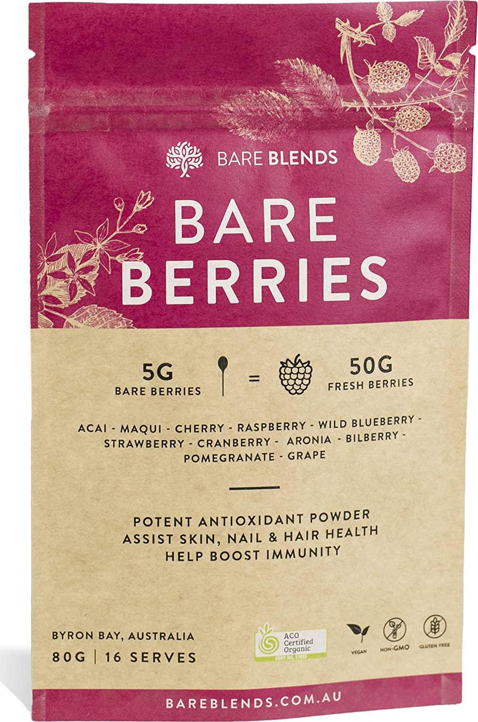 Bare Blends - Bare Berries | Organic Acai and Berries | ACO Certified Berry Powder | non-GMO | Gluten Free | 200g
