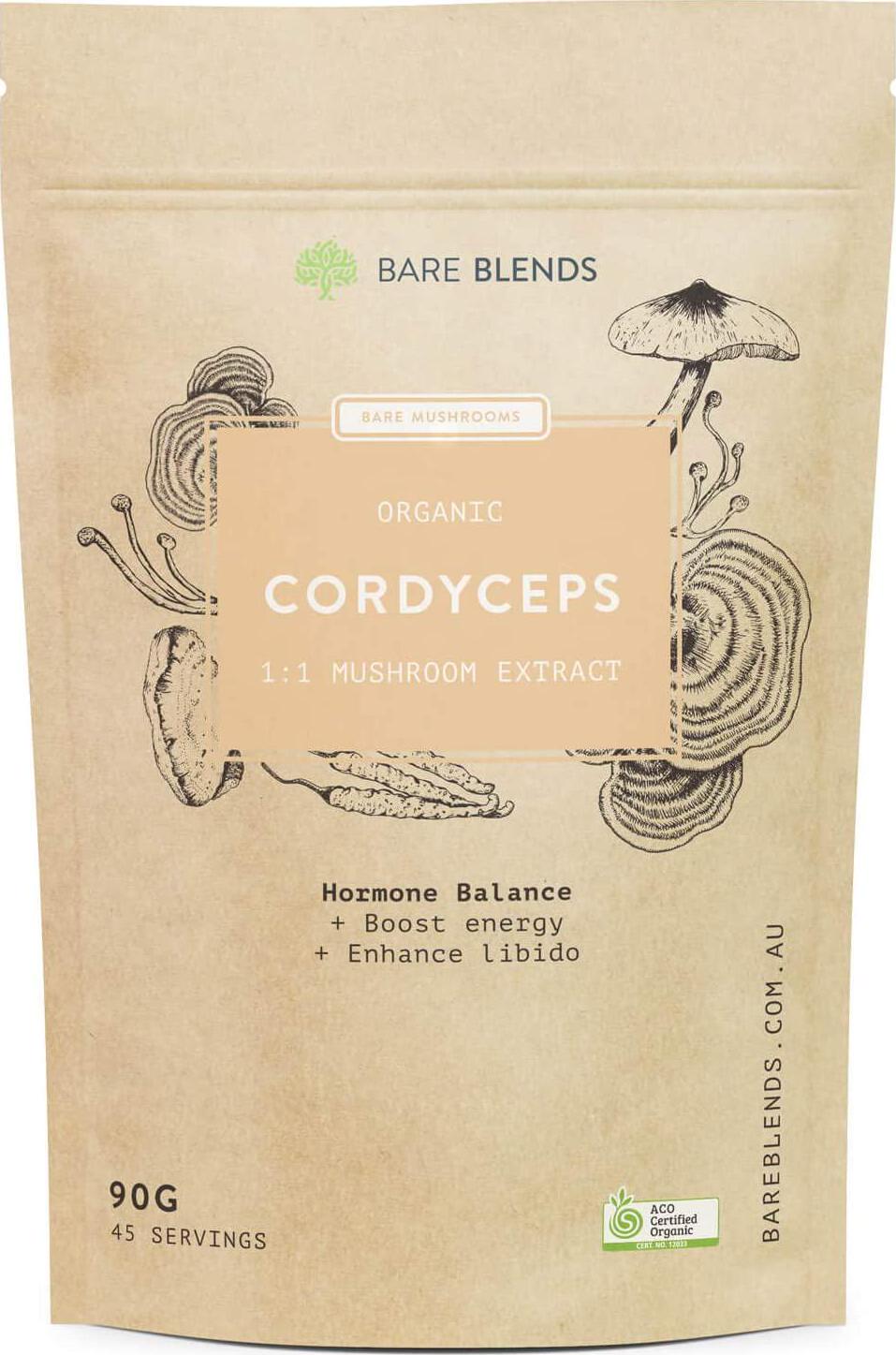 Bare Blends Cordyceps Mushroom - Australian Certified Organic (ACO) - Hormone Balance - 90g