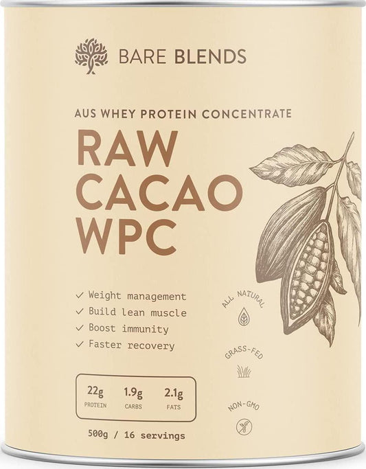 Bare Blends - Natural Whey Protein Concentrate Powder with Raw Cacao | Australian WPC | Chocolate Whey Protein Powder | Gluten Free | non-GMO | 500g