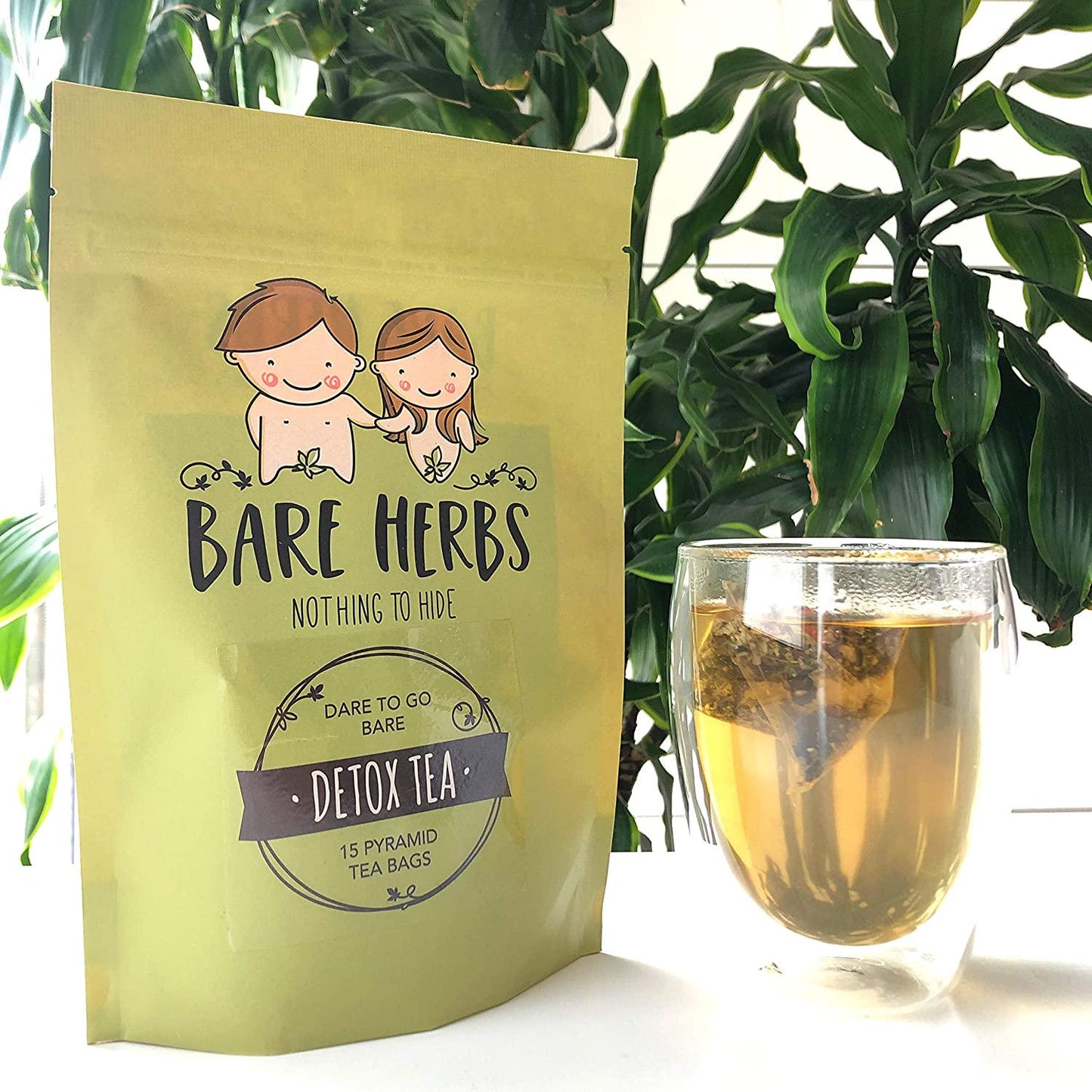 Bare Herbs Detox Tea, Herbal Cleanse Green Tea, Oolong, Dandelion, Ginger, Goji Berries, Jasmine, Lemongrass, Mate, Garcinia cambogia, Lotus (15 Pyramid Tea Bags)