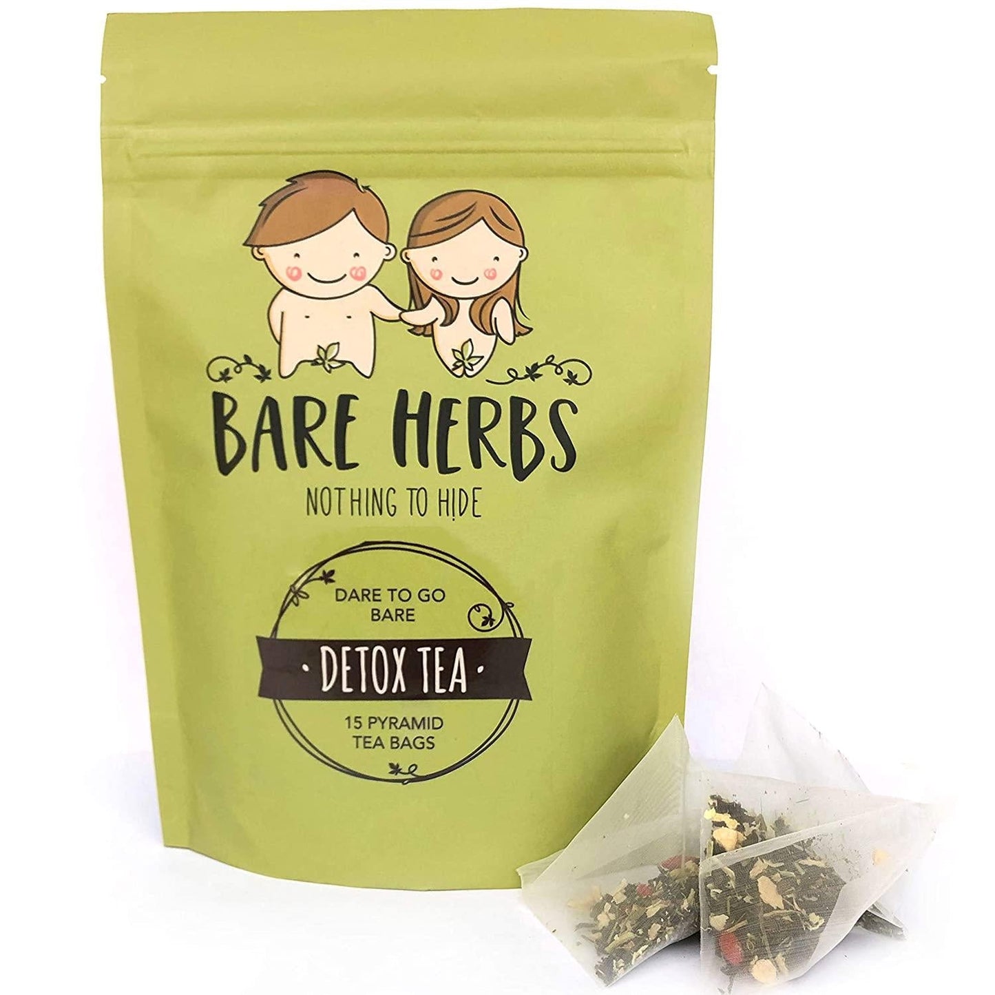 Bare Herbs Detox Tea, Herbal Cleanse Green Tea, Oolong, Dandelion, Ginger, Goji Berries, Jasmine, Lemongrass, Mate, Garcinia cambogia, Lotus (15 Pyramid Tea Bags)