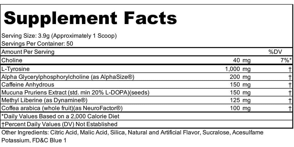 Bare Performance Nutrition, in-Focus, Cognitive Enhancer, Thermogenic, Nootropic, Energy, (50 Servings, Blue Snow Cone)