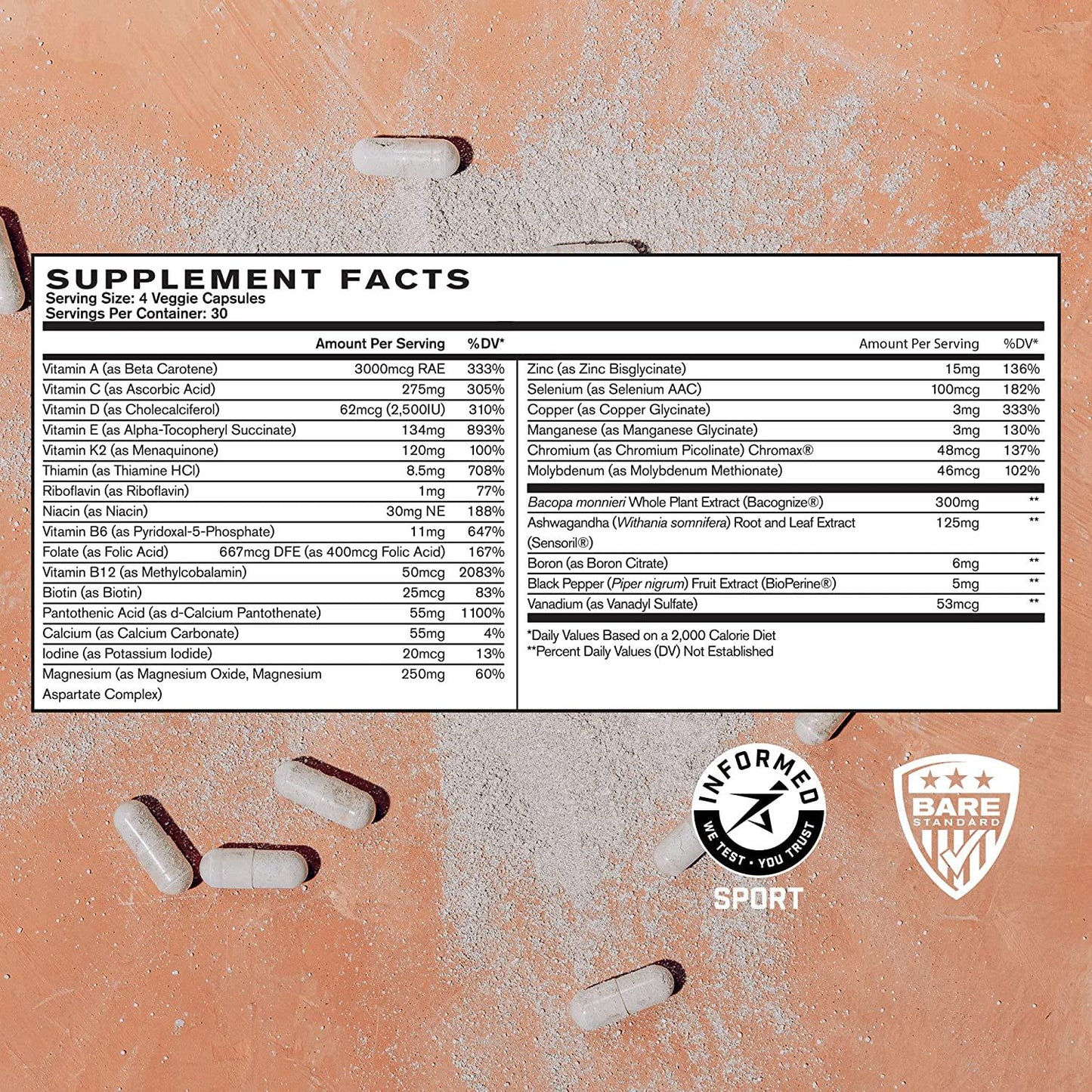 Bare Performance Nutrition, Strong Multi-Vitamin, Improved Cognitive Health, Improved Memory, Focus, Attention, Mood, and Stress (30 Servings)