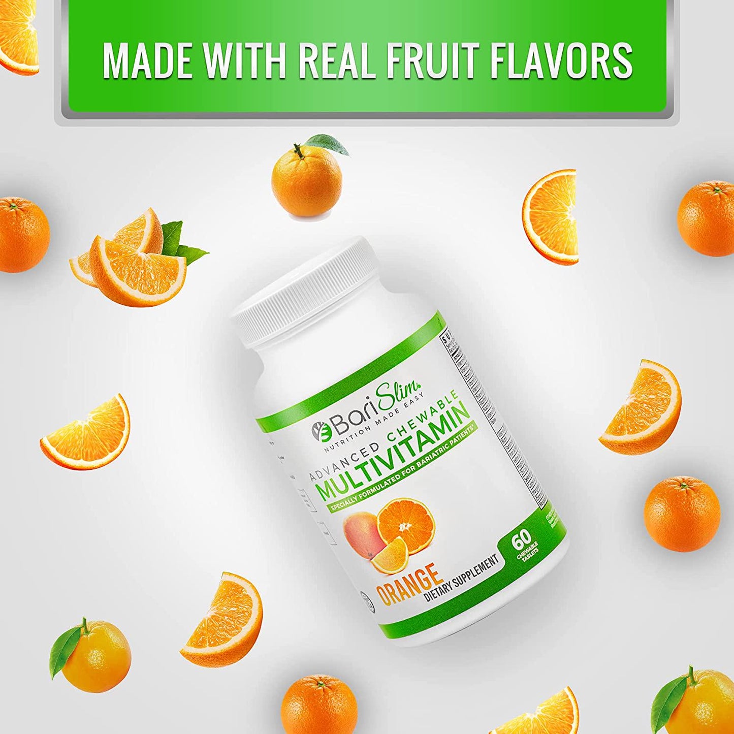 BariSlim Advanced Chewable Bariatric Multivitamin with Iron - Bariatric Vitamin and Supplement for Post Bariatric Surgery Including Gastric Bypass and Gastric Sleeve - Orange - 60 Count