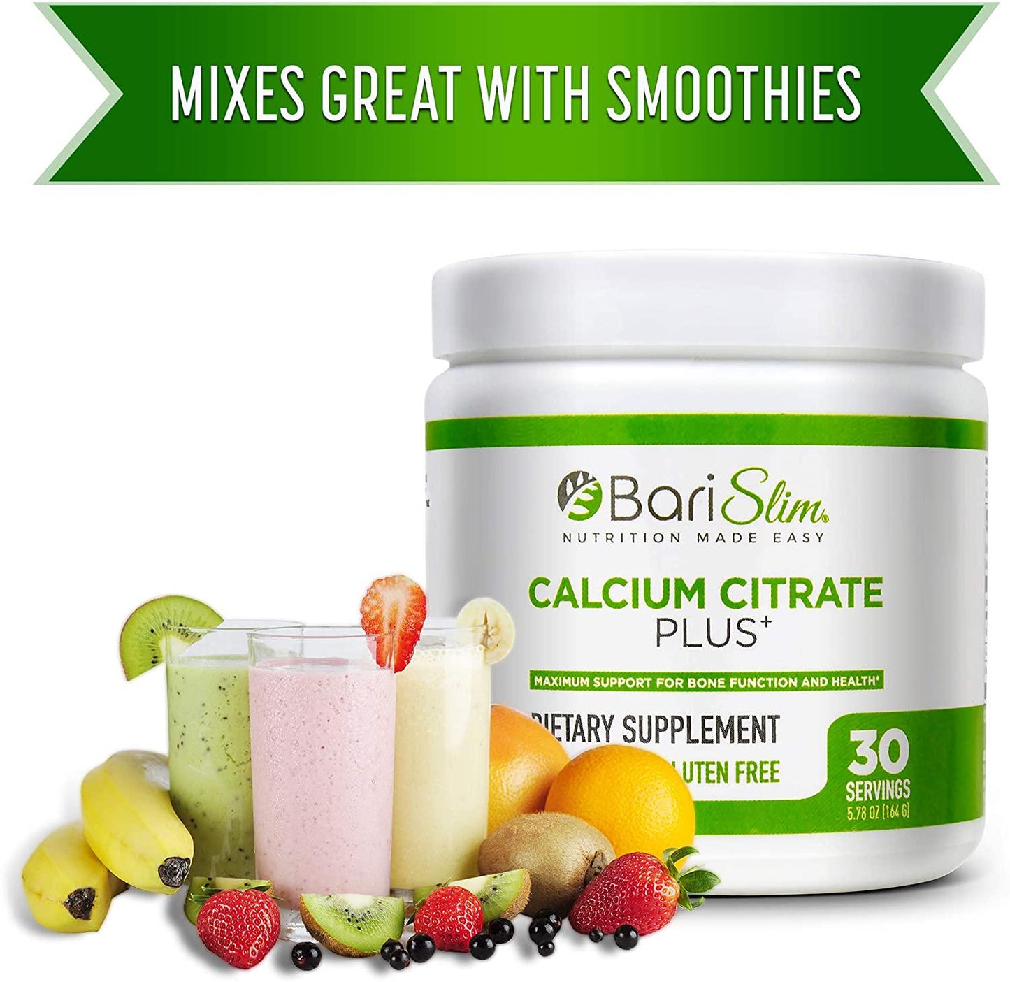 BariSlim Bariatric Calcium Citrate Plus with Magnesium and Vitamin D - 600 mg of Calcium Citrate Per Serving - Formulated for Patients After Weight Loss Surgery - 30 Servings