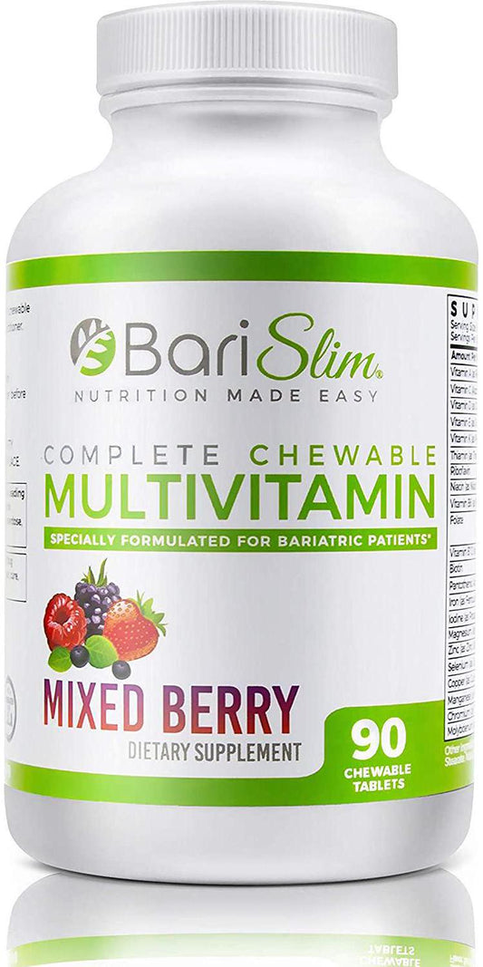 BariSlim Complete Chewable Bariatric Multivitamin - 45 mg of Iron - Chewable Bariatric Vitamin and Supplement for Post Bariatric Surgery Including Gastric Bypass and Gastric Sleeve - Mixed Berry