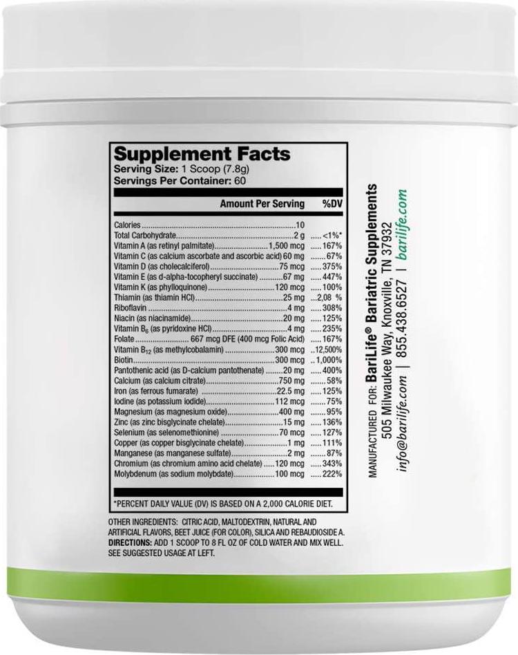 Bari Life Complete Bariatric Multivitamin Powder w/Calcium Citrate and Iron (Watermelon, 60)