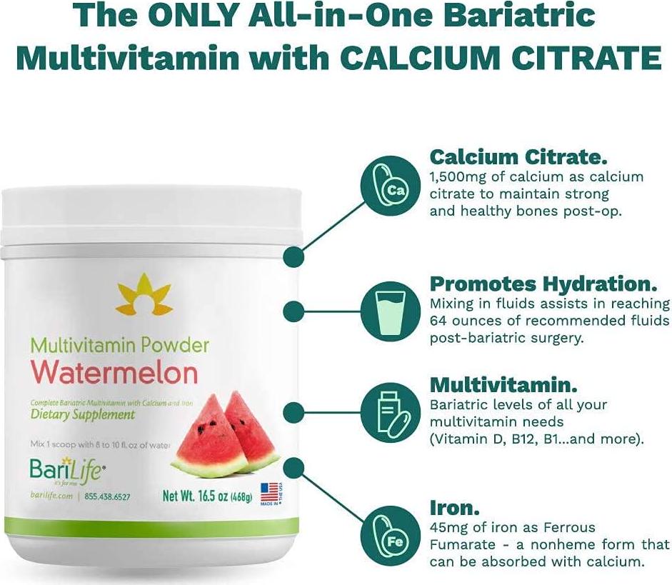 Bari Life Complete Bariatric Multivitamin Powder w/Calcium Citrate and Iron (Watermelon, 60)