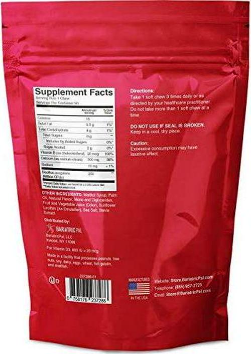 BariatricPal Sugar-Free Calcium Citrate Soft Chews 500mg with Probiotics - Strawberry Twist (90 Count)