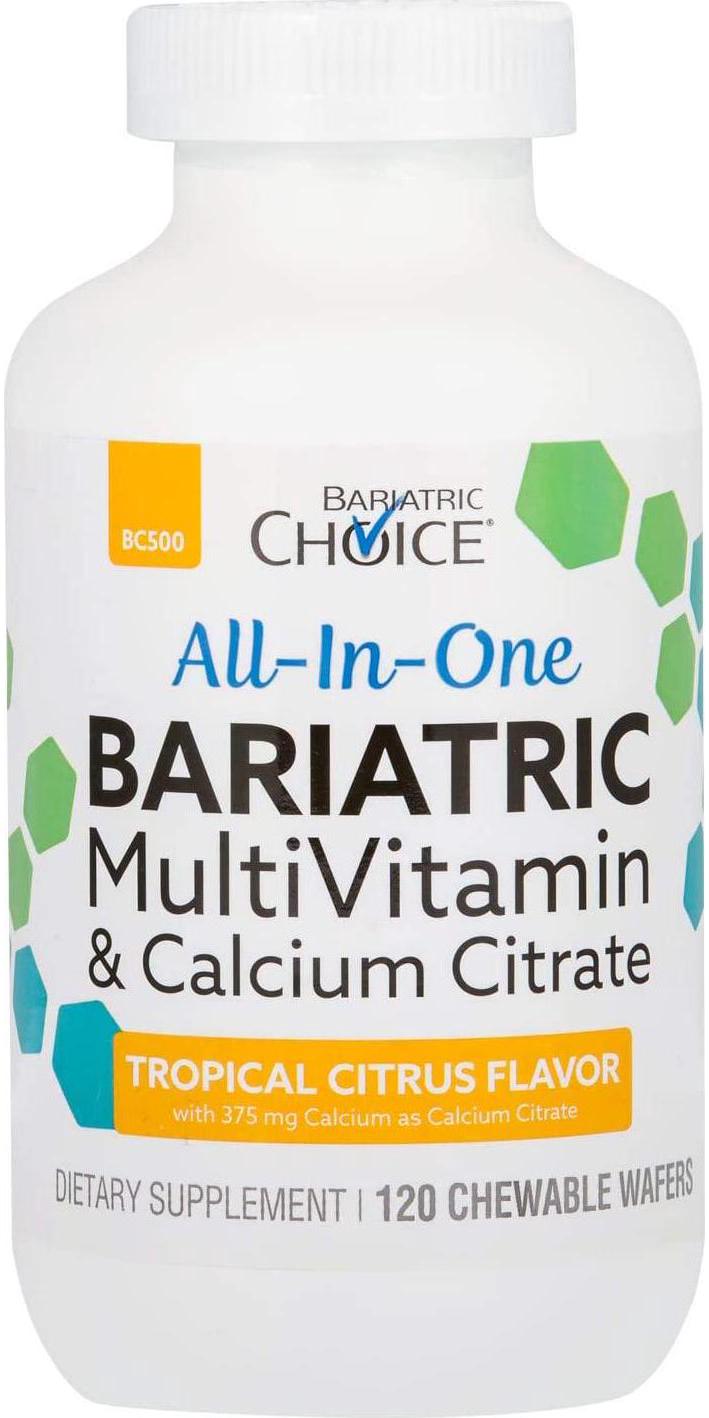 Bariatric Choice - All-in-One Bariatric MultiVitamin - Designed for Post Bariatric Surgery - Chewable Vitamin Supplements with 375 mg Calcium Citrate - Tropical Citrus - 120 ct