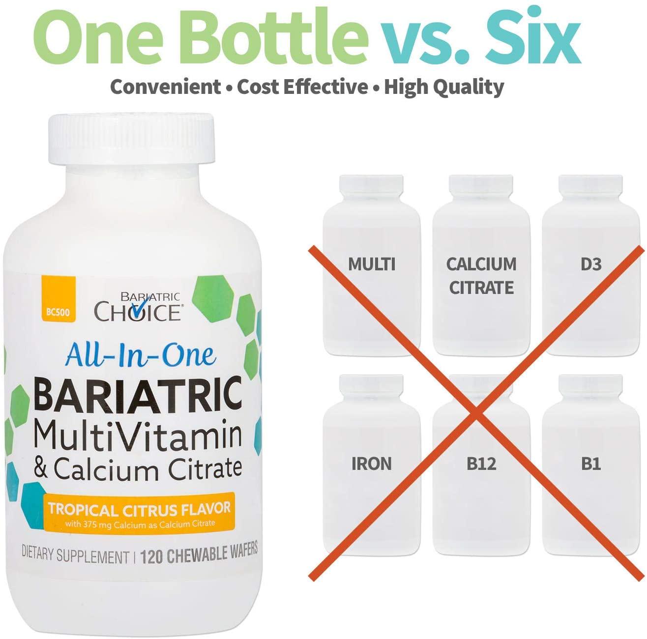 Bariatric Choice - All-in-One Bariatric MultiVitamin - Designed for Post Bariatric Surgery - Chewable Vitamin Supplements with 375 mg Calcium Citrate - Tropical Citrus - 120 ct