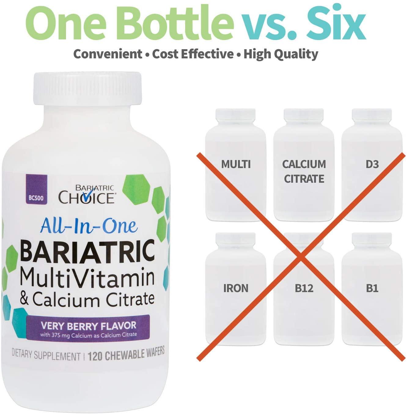 Bariatric Choice - All-in-One Bariatric MultiVitamin - Designed for Post Bariatric Surgery - Chewable Vitamin Supplements with 375 mg Calcium Citrate - Very Berry - 120 ct