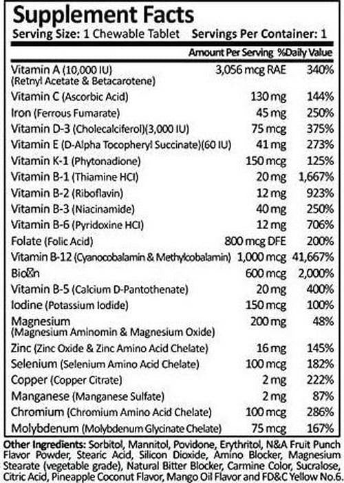 Bariatric Complete Chewable Multi-Vitamin Once Daily - Designed for RNY, Sleeve, Bypass and Switch Surgery Patients (30 Count)