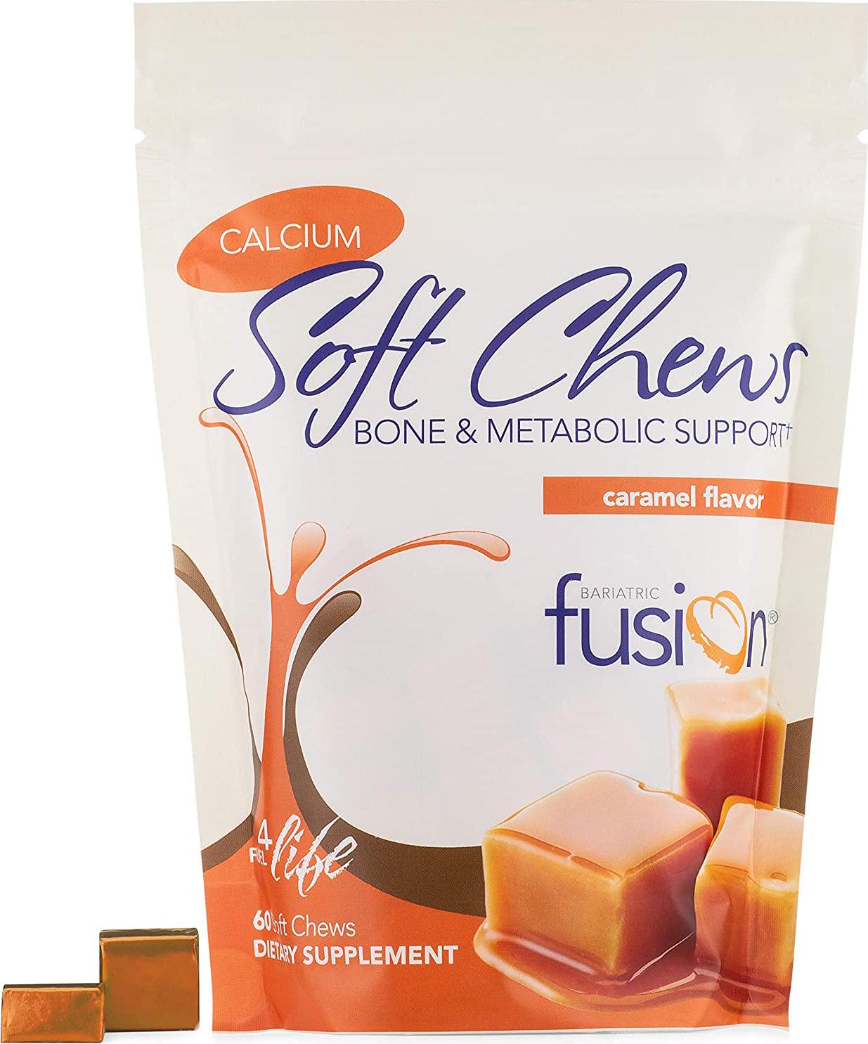 Bariatric Fusion 500mg Calcium Citrate and Energy Soft Chew Caramel Flavor for Bariatric Surgery Patients Including Gastric Bypass and Sleeve Gastrectomy, 60 Count, Sugar Free, Made in The USA