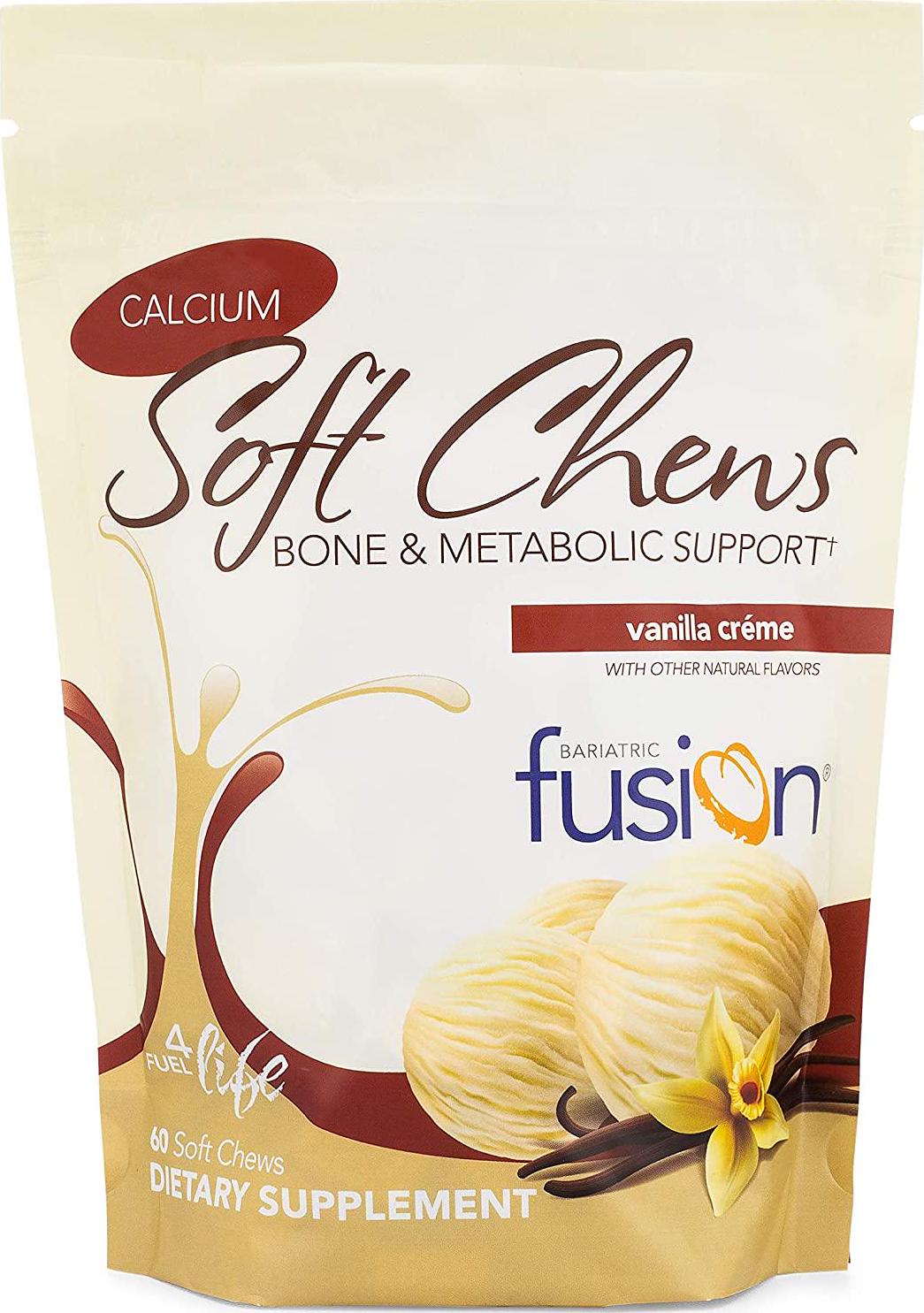 Bariatric Fusion 500mg Calcium Citrate and Energy Soft Chew Vanilla Crème Flavor for Bariatric Surgery Patients Including Gastric Bypass and Sleeve Gastrectomy, 60 Count, Sugar Free, Made in The USA
