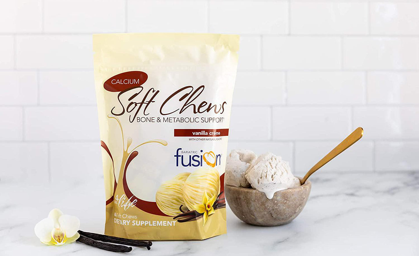 Bariatric Fusion 500mg Calcium Citrate and Energy Soft Chew Vanilla Crème Flavor for Bariatric Surgery Patients Including Gastric Bypass and Sleeve Gastrectomy, 60 Count, Sugar Free, Made in The USA