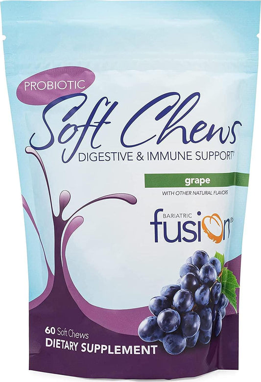 Bariatric Fusion Bariatric Probiotic Soft Chews with 10 Billion Live Organisms to Support Digestive and Immune Health, Grape Flavor, Chewy Bariatric Vitamin, 60 Count