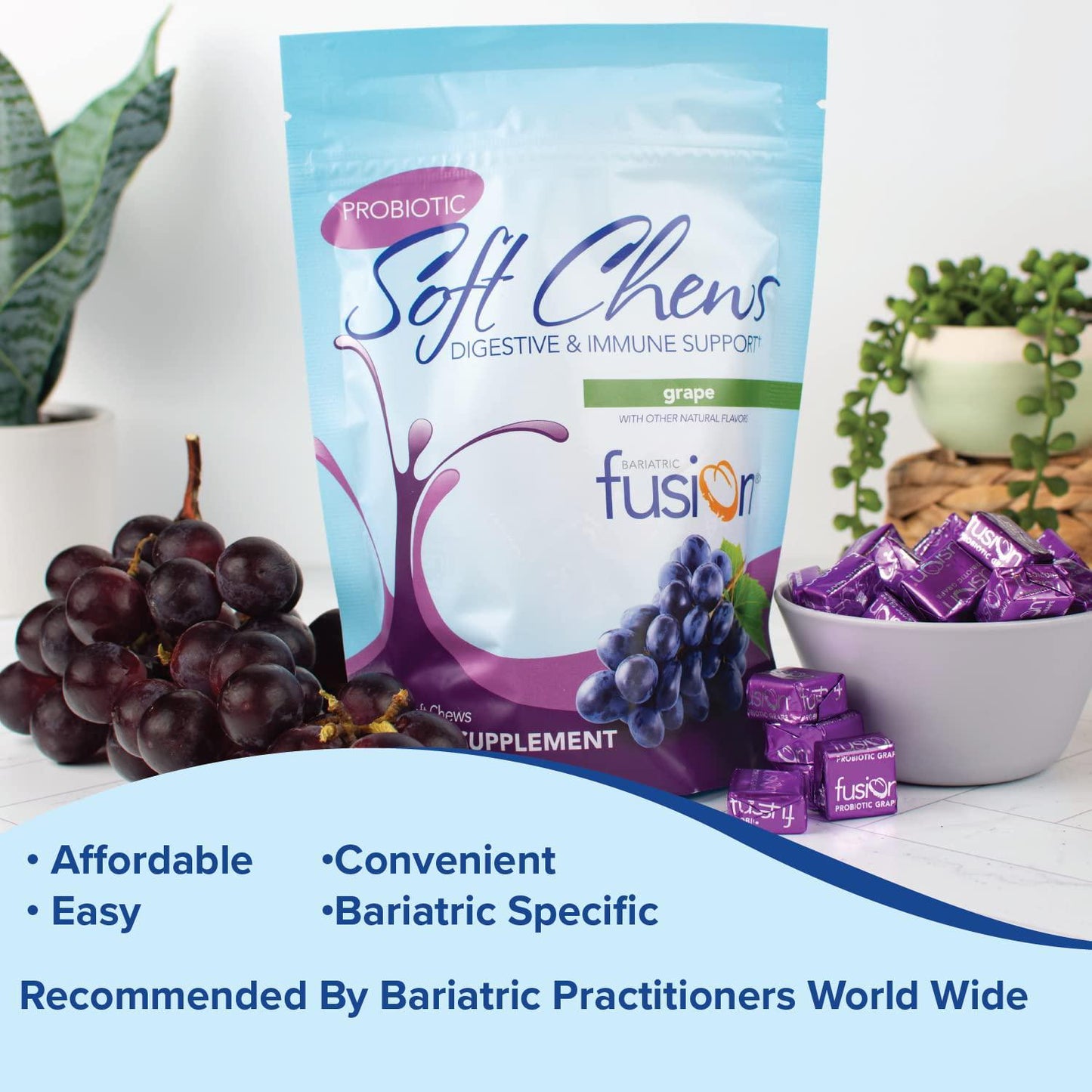 Bariatric Fusion Bariatric Probiotic Soft Chews with 10 Billion Live Organisms to Support Digestive and Immune Health, Grape Flavor, Chewy Bariatric Vitamin, 60 Count