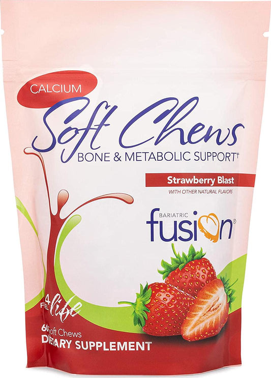 Bariatric Fusion Calcium Citrate 500mg and Energy Soft Chews Strawberry Blast Flavor for Bariatric Surgery Patients Including Gastric Bypass and Sleeve Gastrectomy, 60 count, Sugar Free, Made in The USA