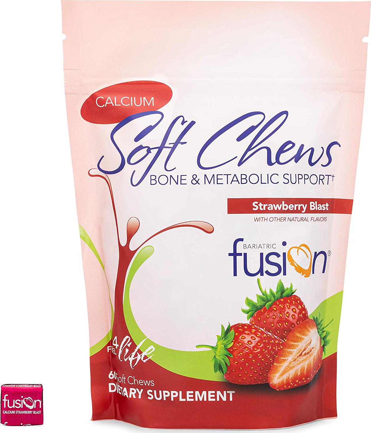 Bariatric Fusion Calcium Citrate 500mg and Energy Soft Chews Strawberry Blast Flavor for Bariatric Surgery Patients Including Gastric Bypass and Sleeve Gastrectomy, 60 count, Sugar Free, Made in The USA