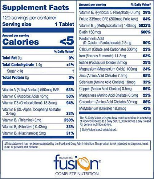Bariatric Fusion Complete Chewable Multivitamin and Mineral Supplement Orange Cream 120 Tablets for Gastric Bypass and Sleeve Gastrectomy
